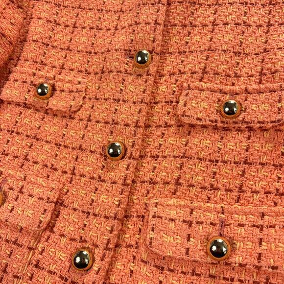 MANGO MNG Orange Tweed Lady Jacket Women’s M Gold Button Parisian Chic Cropped - Picture 7 of 9